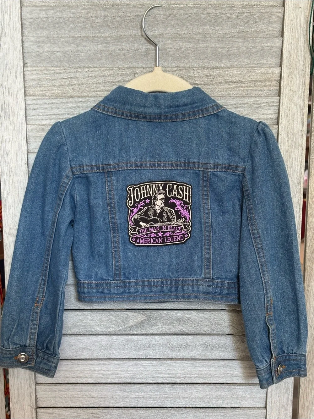 Custom JOHNNY CASH Young Hearts Hand-sewn Girly Cropped Denim Jacket SZ3 Toddler